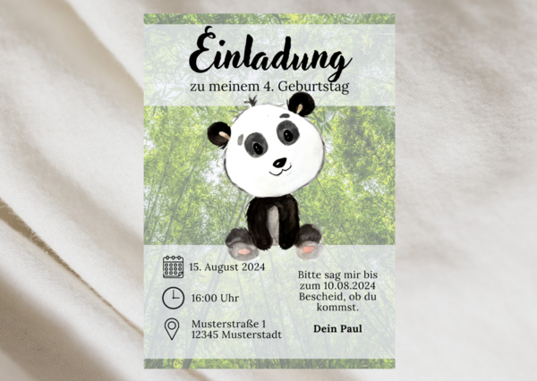 Aquarellkarte "Einladung Panda"